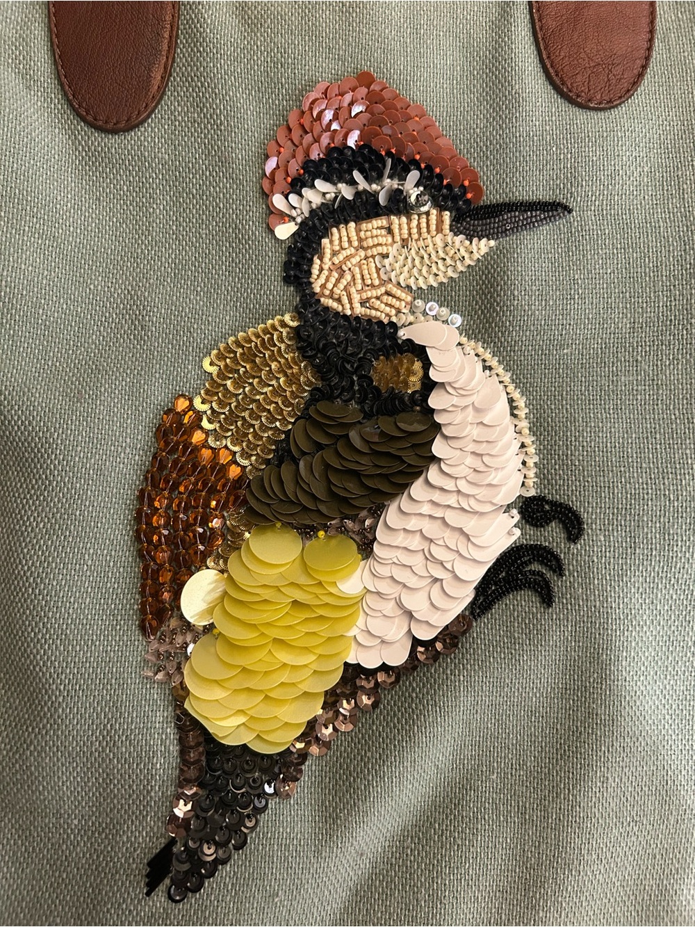 Anthropologie Jasper & Jeers Beaded Bird Tote Bag Leather Handles - Picture 3 of 12